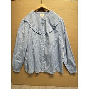 Cottage-Core Prairie Feminine St Johns Bay Ruffle Yoke Button Front Blouse Sz XL